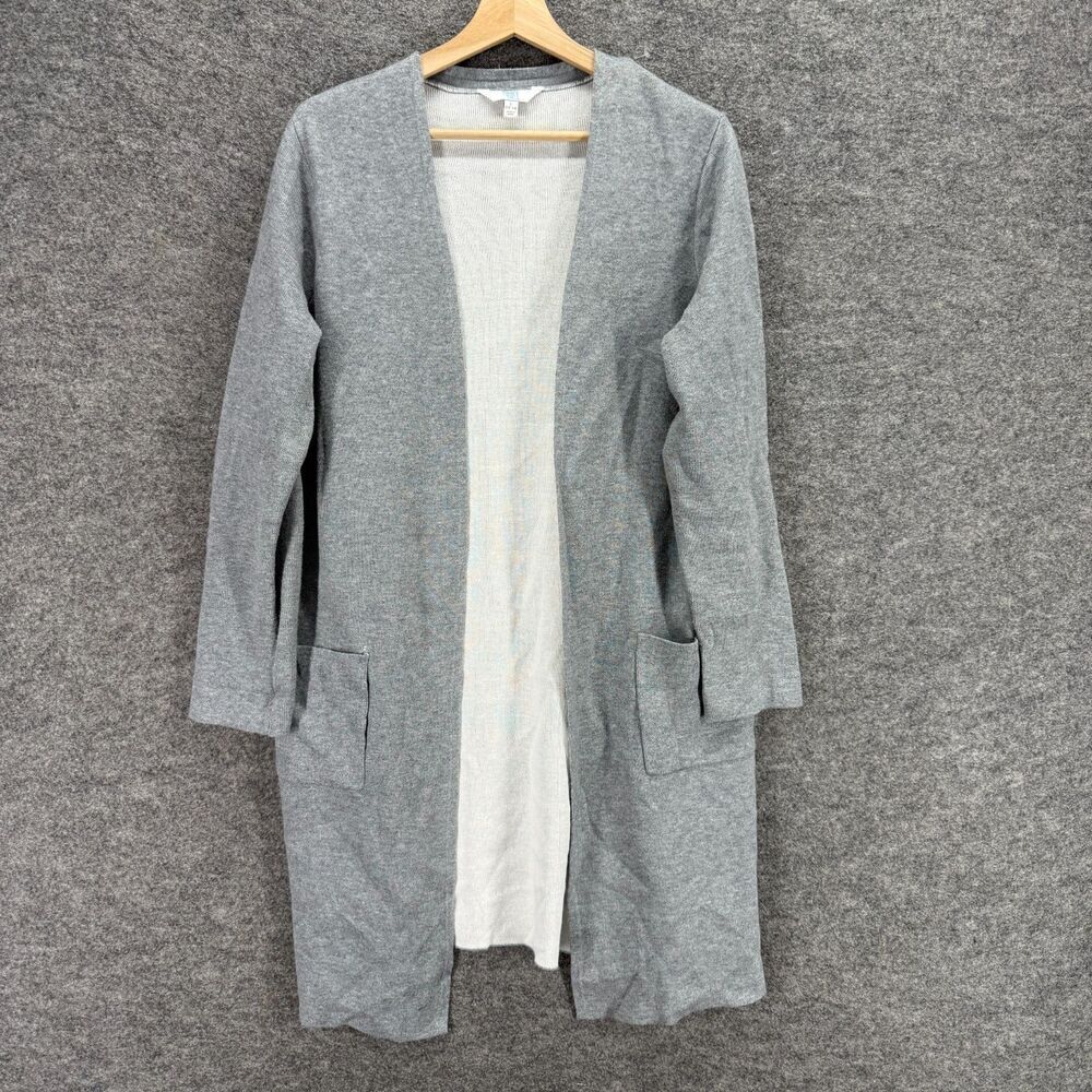 Time And Tru Cardigan Women L Large Gray Open Front Long Sleeve Pockets Cotton